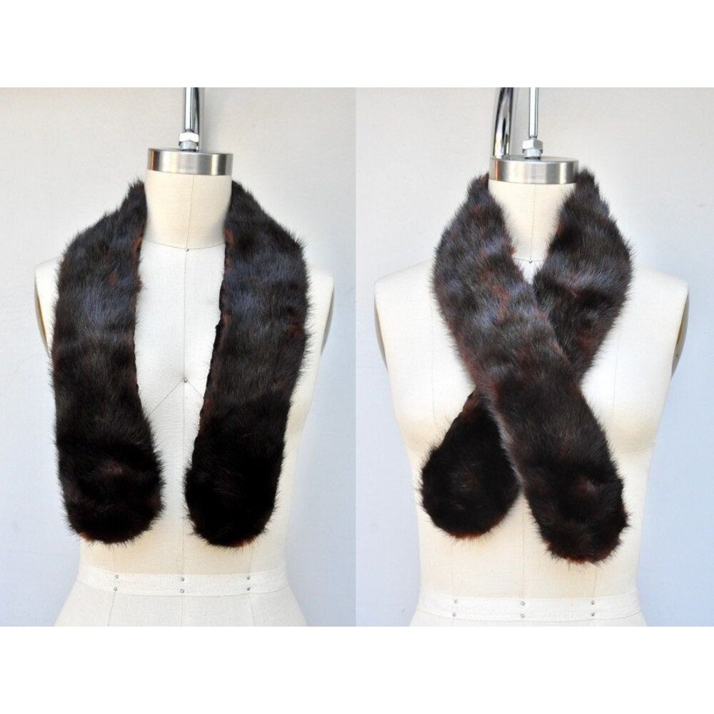 Vintage Dark Brown Mink Collar  Mid Century Fur Collar - Clasp Attachments